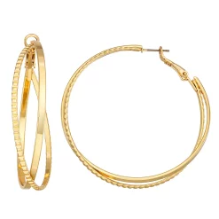 Nine West Gold Tone Crisscross Multi-Row Hoop Earrings