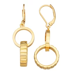 Nine West Gold Tone Textured Double Open Circle Drop Earrings