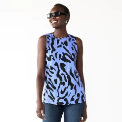 Nine West Essential Easy High-Neck Tank -Nine West shop 6171805 Blue Black Leopard